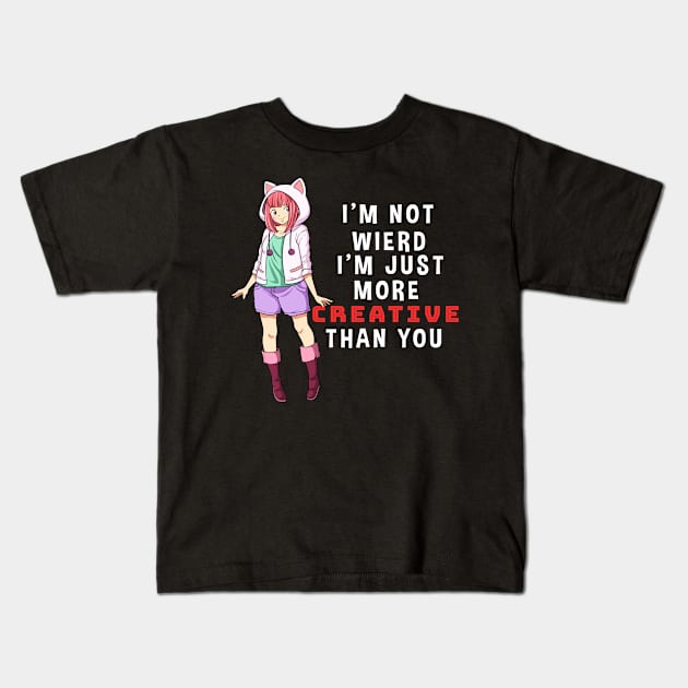 Not Weird Anime Gift Print Anime Lover Gift Graphic Novel Print Kids T-Shirt by Linco